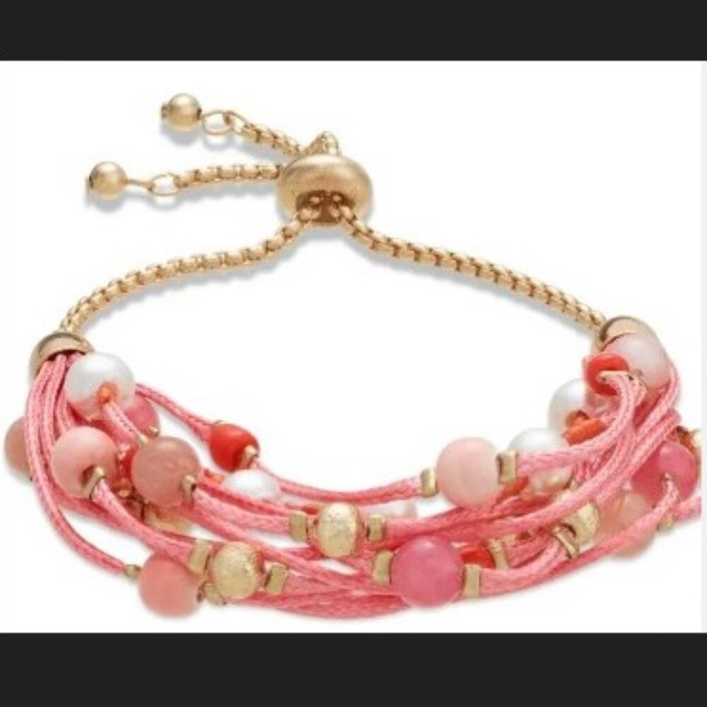 Pink pearly glass bead adjustable bracelet